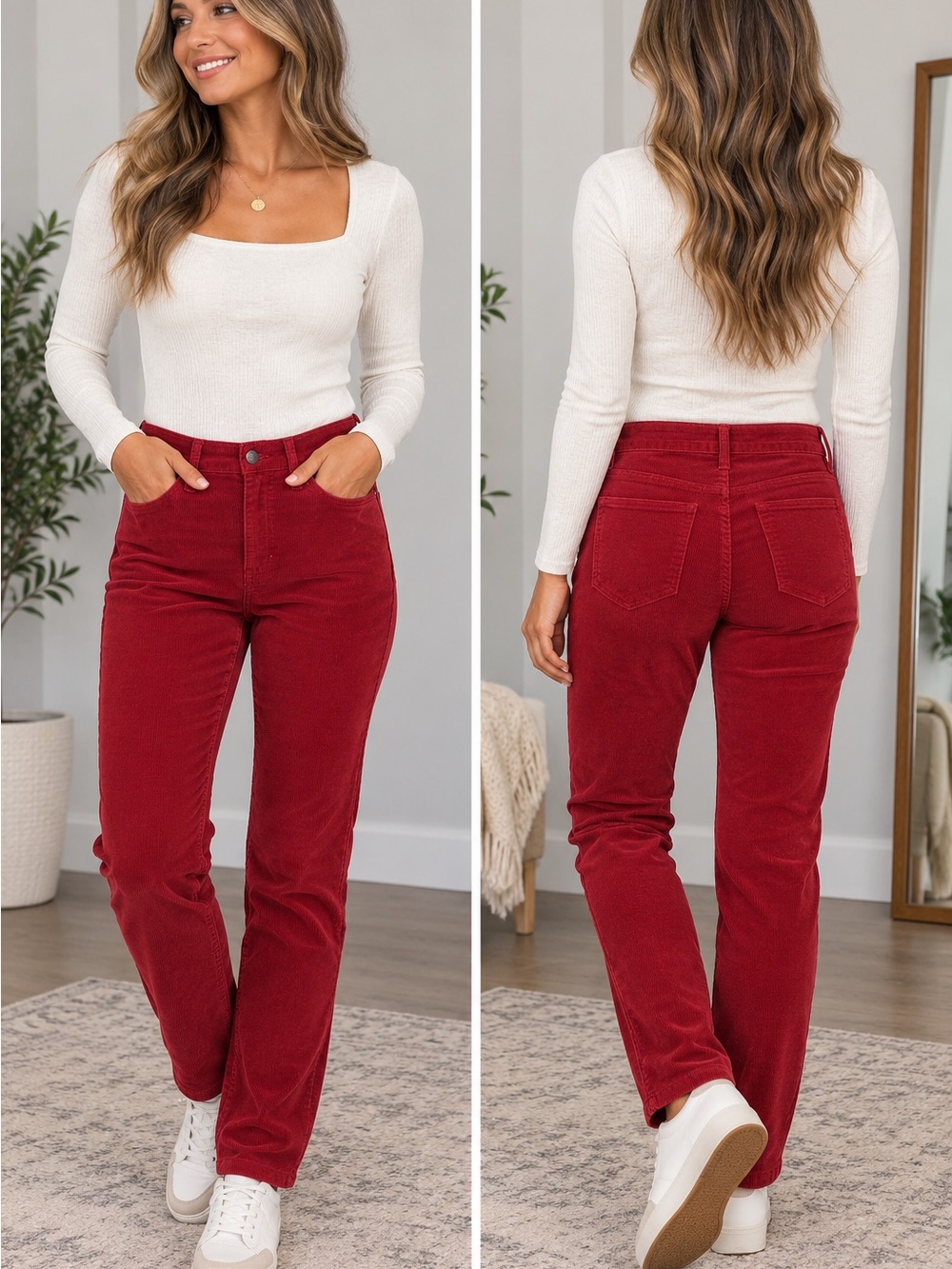 Universal Thread High-Rise 5-Pocket Straight Velvet Jeans in Red